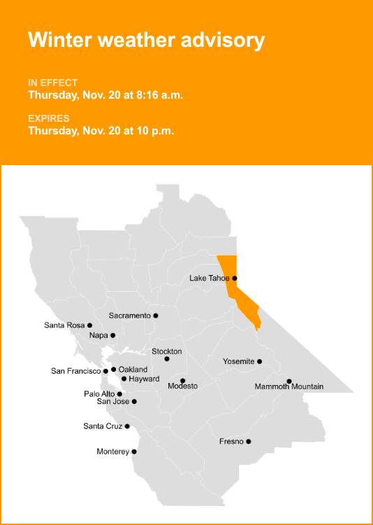 Winter weather advisory affecting the Greater Lake Tahoe Area until Thursday night