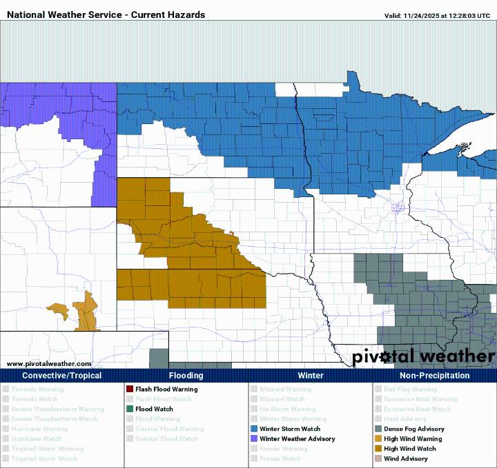Snow expected Tuesday for much of Minnesota. Winter storm watch for northern half of state