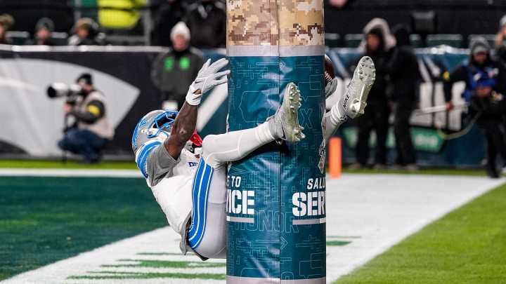 Jameson Williams goalpost TD celebration costly for Lions vs Eagles