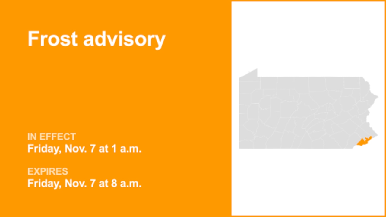 Update: Frost advisory active for Delaware and Philadelphia counties Friday