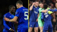 Idrissa Gueye has to be restrained by Everton teammates after being sent off for fighting Michael Keane