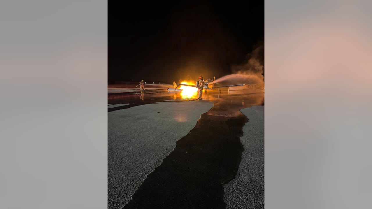 Plane catches fire at airport in Highlands County