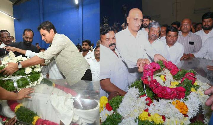 KTR, Harish Rao floral pay tributes to Ande Sri