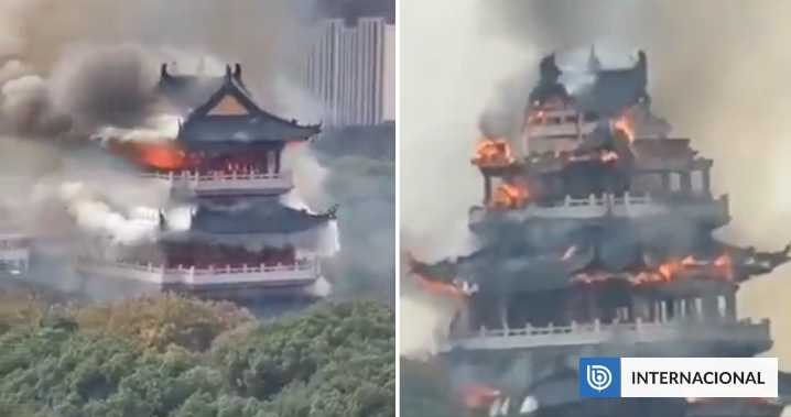 VIDEO | Incendio destruye milenario templo chino ’Pabellón Wenchang’: apuntan a descuido de un turista