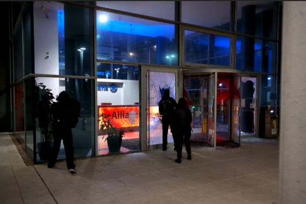 Allianz building vandalised by pro-Palestinian activists in Dublin