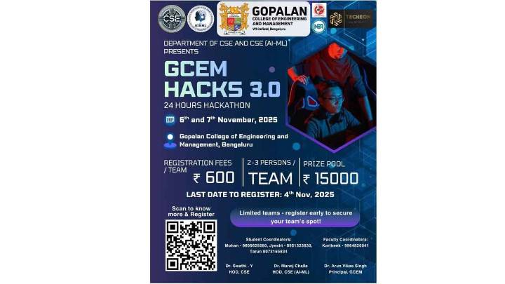 Gopalan College of Engineering and Management to host 3rd Edition of GCEM Hacks