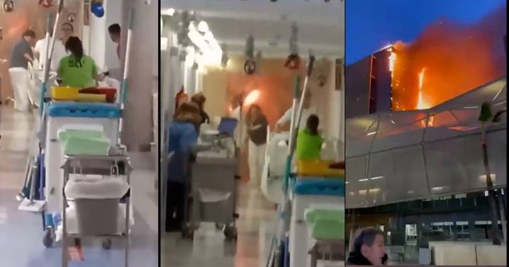 El dramático momento en que pacientes son rescatados de un incendio en un hospital en España
