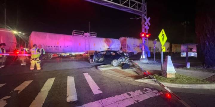 Train, car collide near Marietta Square