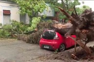 Ráfagas intensas provocaron destrozos y un auto aplastado en Uruguay