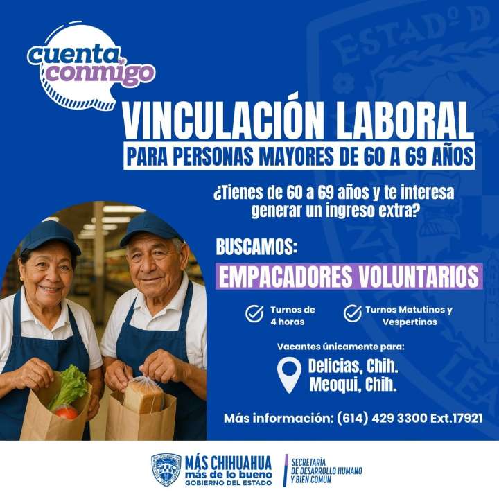 Gestiona Estado más vacantes laborales para personas mayores en Delicias y Meoqui