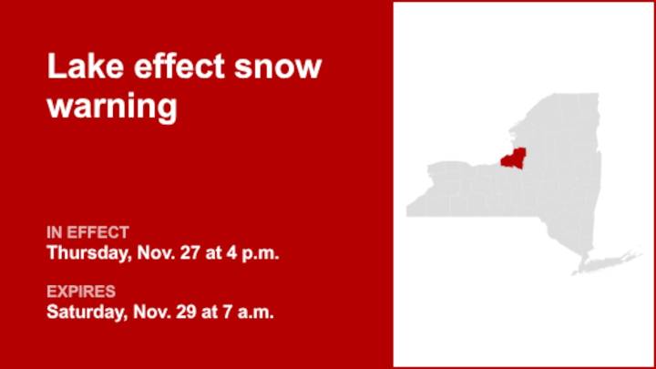 NY weather: Lake effect snow warning for Oswego County from Thursday to Saturday