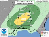 Level 2 severe weather risk for Alabama Tuesday