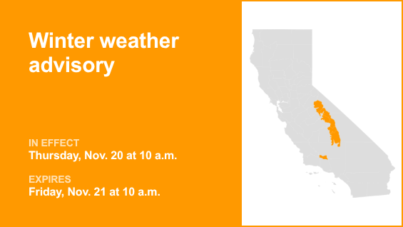 Winter weather advisory affecting Yosemite until Friday morning