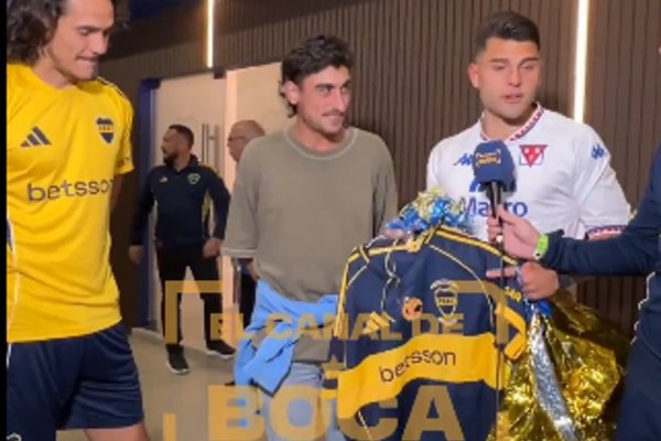La emoción de Nacho Russo al recibir la camiseta homenaje a Miguel de manos del uruguayo que la encontró en su campo