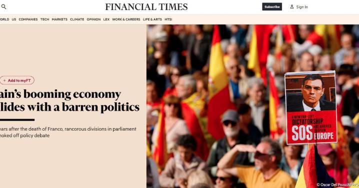 El 'Financial Times' desconfía de los datos de crecimiento de España: «Su política interna es tóxica»