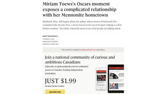 Entire City of Steinbach Stymied by Globe and Mail Paywall