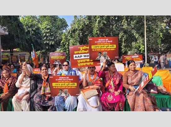 BJP Mahila Morcha stages massive protest in Chandigarh, women workers detained; View Pics