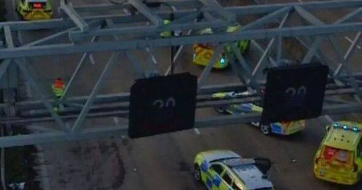M25 horror crash sees air ambulance land on carriageway as traffic builds