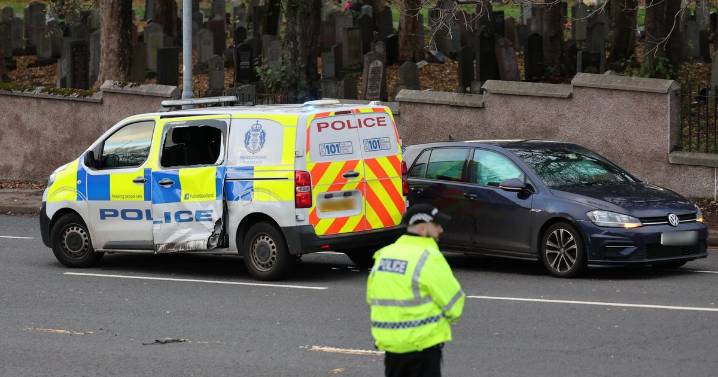 Police van and two cars in horror crash as cops lock down Glasgow street
