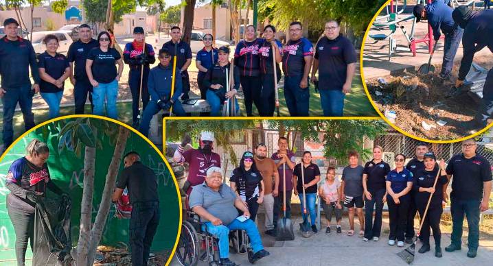 Policías y vecinos limpian parques de Ciudad Obregón; buscan recuperar espacios para ciudadanos