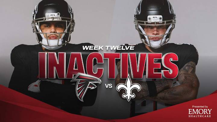 Atlanta Falcons Week 12 inactives vs. New Orleans Saints