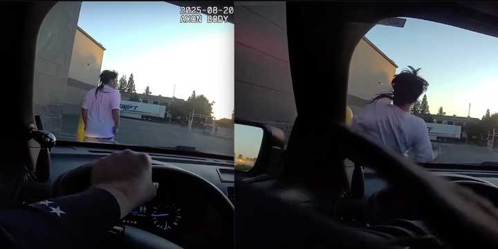 Cop driving patrol car doesn't mess around when he spots alleged gunman on the run