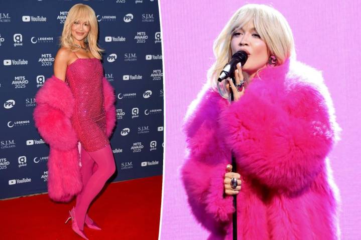 Rita Ora gives major Barbie vibes in head-to-toe pink for the 2025 Music Industry Trusts Awards