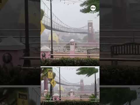Philippines pedestrian bridge rattled by Typhoon Fung
