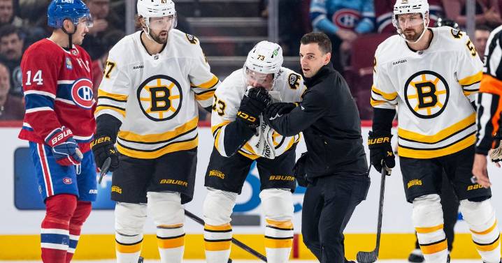 Charlie McAvoy hit in the mouth by a slap shot as Bruins beat Canadiens, 3