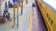 Caught on CCTV: Man slips while trying to get off moving train, rescued by cop