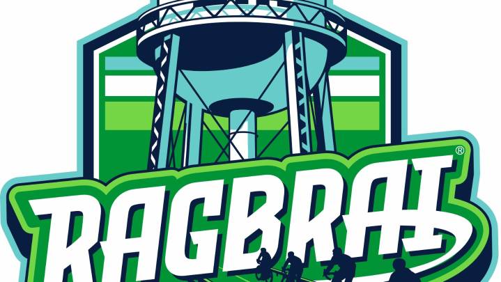 See RAGBRAI 53 logo featuring a water tower, a common rural Iowa sight