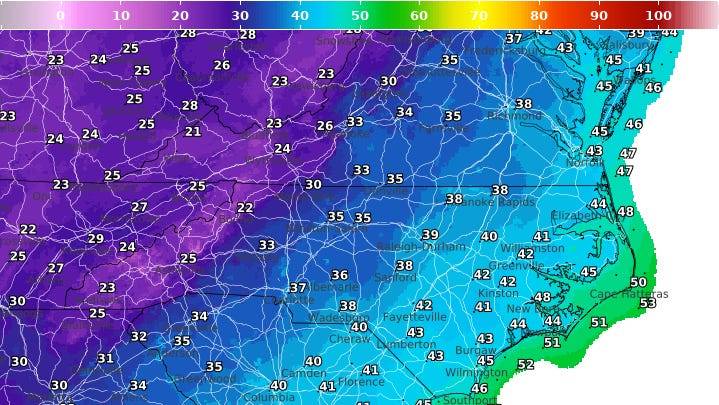 A cold front is headed for North Carolina. Could it snow?