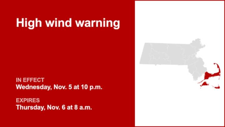 3 Massachusetts counties under a high wind warning until Thursday morning