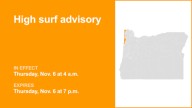 High surf advisory affecting Clatsop County Coast and Tillamook County Coast Thursday