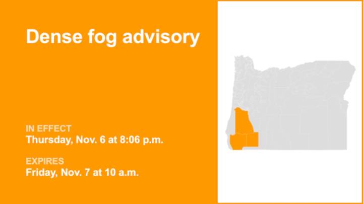 Dense fog advisory issued for S. Oregon until Friday morning
