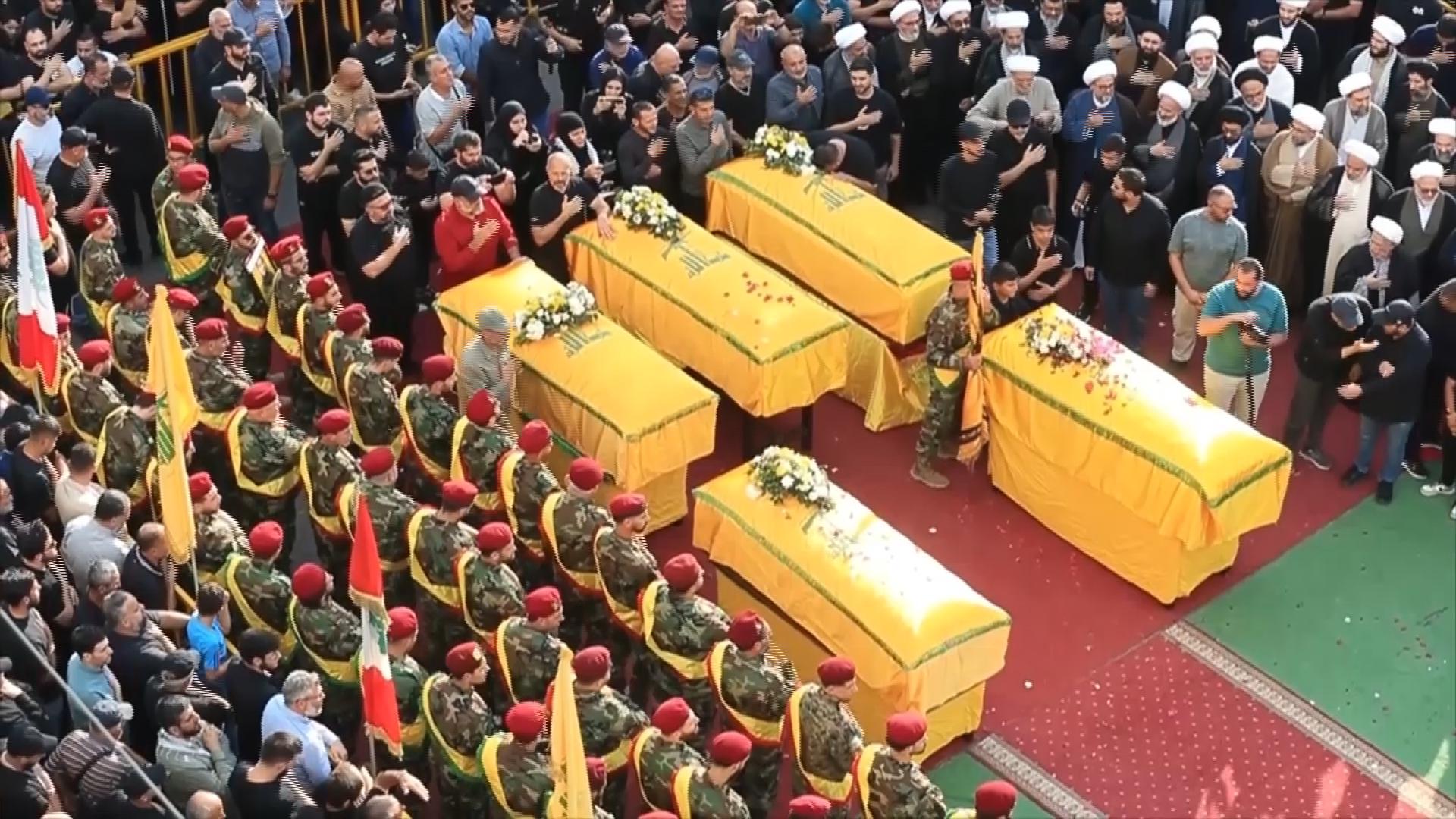 Aftermath of Israeli strike on southern Lebanon, funeral held for five Hezbollah militants