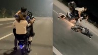 Bike Lifted On One Wheel Crashes Mid-Stunt, Knocks Down Another Rider On Highway: ‘Certified Morons’