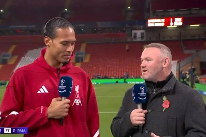 Virgil van Dijk in awkward reunion with Wayne Rooney on live TV after 'lazy criticism'