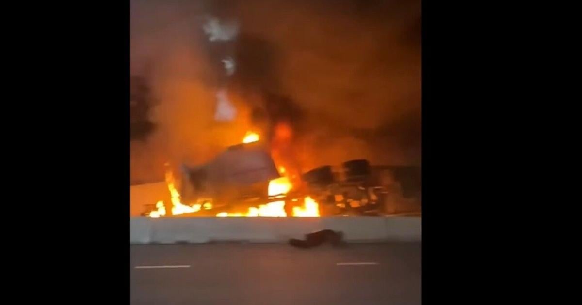 Tanker carrying Lyme crash, catches fire on I