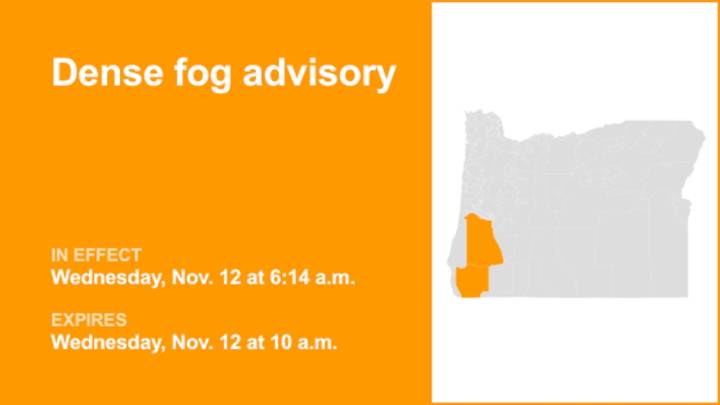 Dense fog advisory for Central Douglas County and Eastern Curry County and Josephine County