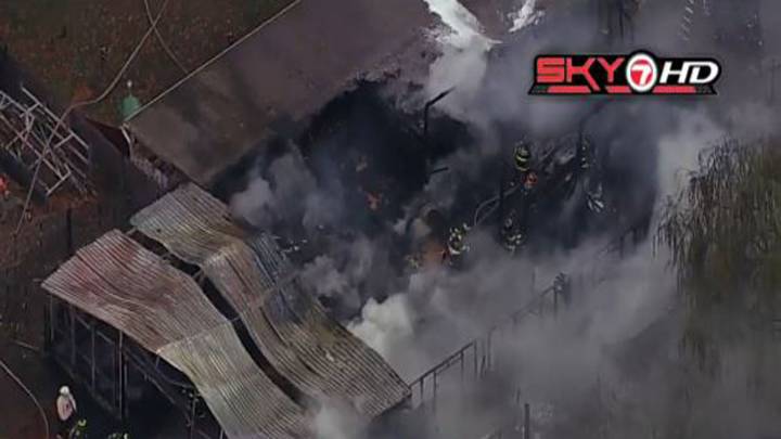Crews battle barn fire in Attleboro