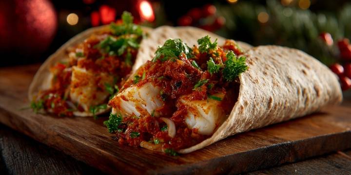 Cómo preparar tacos de bacalao a la vizcaína con tortillas integrales para Navidad