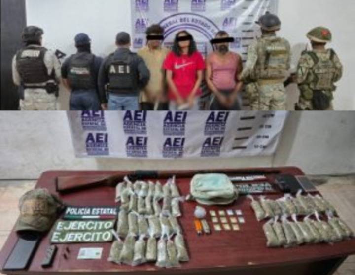 Detienen a tres personas durante cateos en Pinotepa Nacional; aseguran drogas y armas