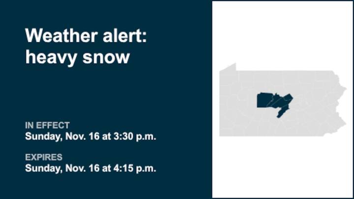 Weather alert announced for heavy snow in North Central Pa. early Sunday evening