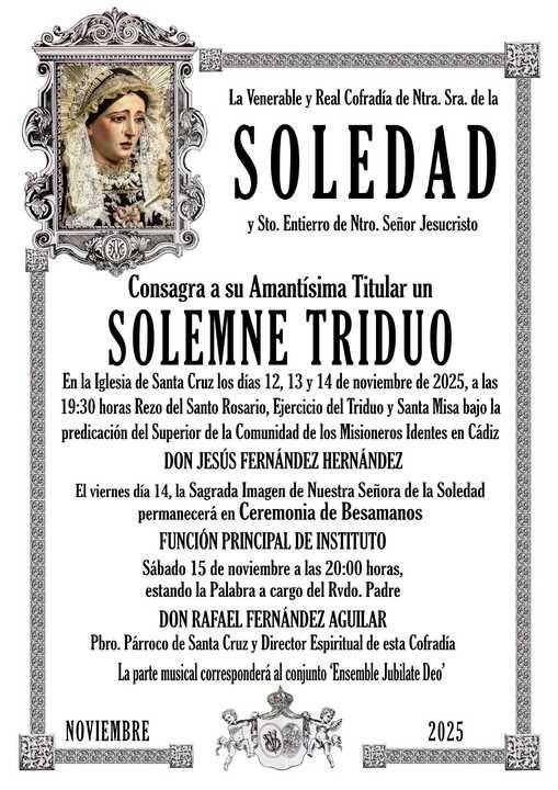Solemne Triduo en honor a Nuestra Señora de la Soledad