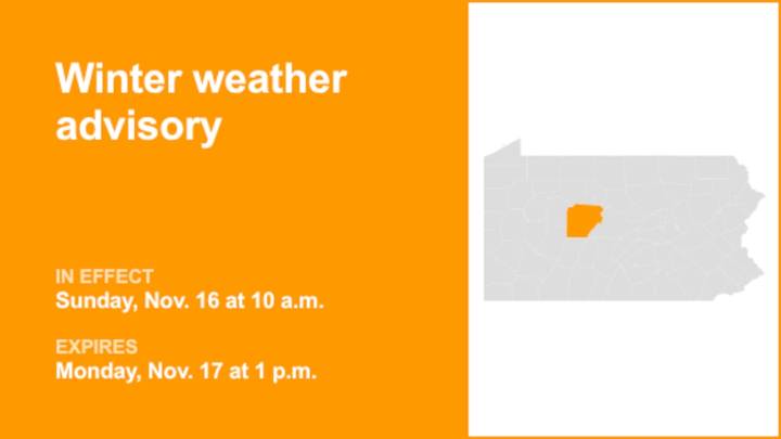 Winter weather advisory issued for Clearfield County until Monday afternoon