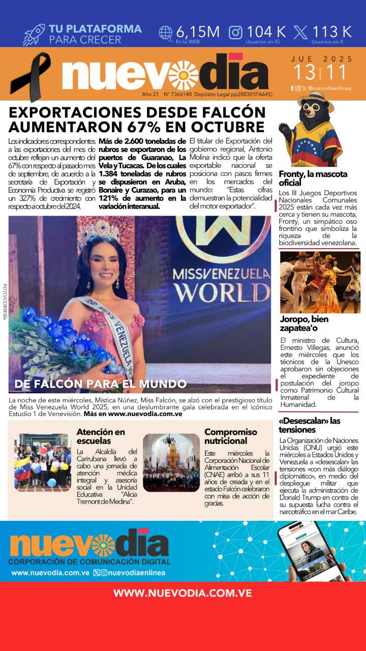 Portada jueves 13 de noviembre de 2025