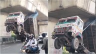 Bizarre! Jaipur Municipal Corporation's Dumper Gets Stuck Under Elevated Road Disrupting Traffic; Video Goes Viral