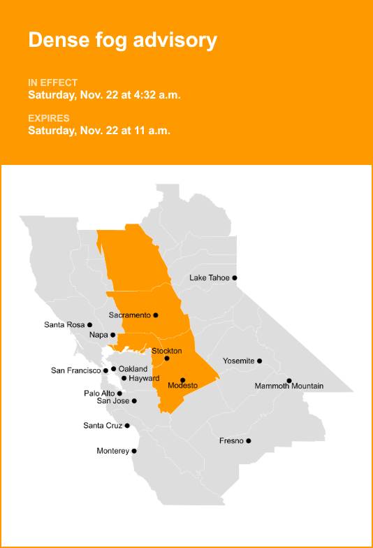 Dense fog advisory active for Delta until Saturday midday