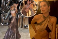 Kendall Jenner wears a Dries van Noten scarf as a skin-baring top for 30th birthday party on the beach of Mustique Island